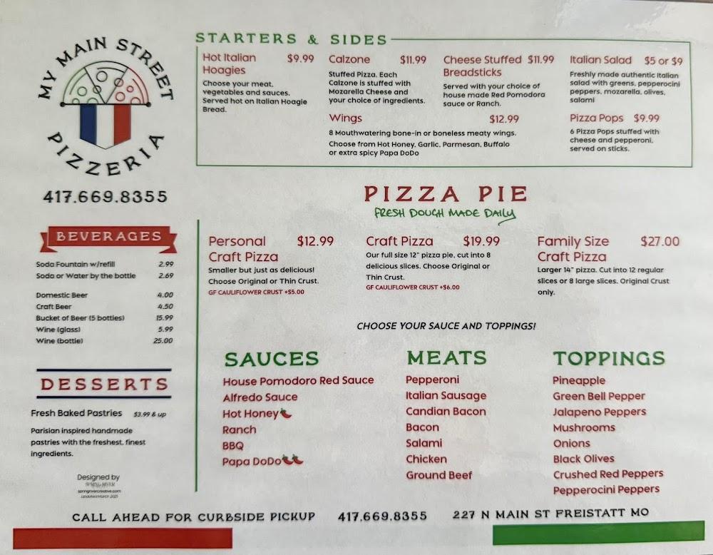 My Main Street Pizzeria Menu image 1